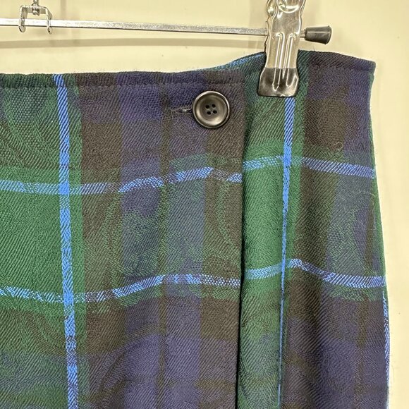 Pendleton Plaid Wool Maxi Wrap Skirt 8 Embossed Paisley Blackwatch Blue Green - Picture 8 of 11
